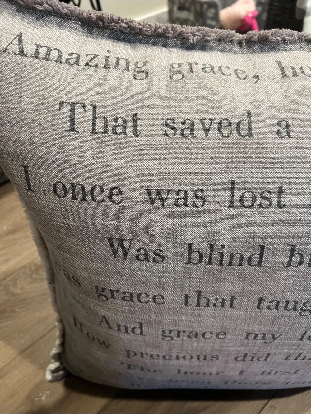 Printed Script Accent Pillow in Beige - Brand: